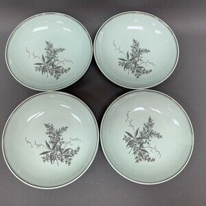 Lady Empire Princess Permacal Coup Bowls Oven Proof Green Platinum Trim Lot of 4